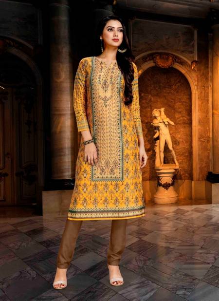 Yellow Colour Latest Fancy Ethnic Wear Poly Digital Printed Designer Kurti Collection 1